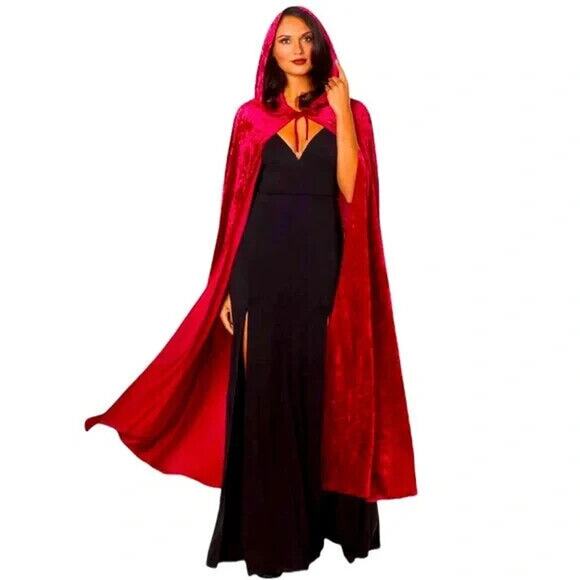 Spirit Burgundy Red Crushed Velvet Hooded Cape Adult ONE SIZE Cosplay Costume - Picture 1 of 9